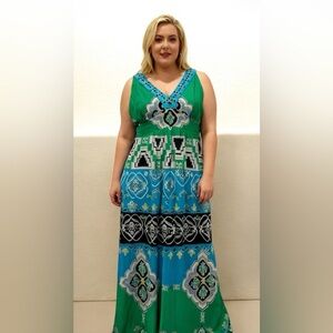 STYLE & CO size L Green Patterned Maxi Dress